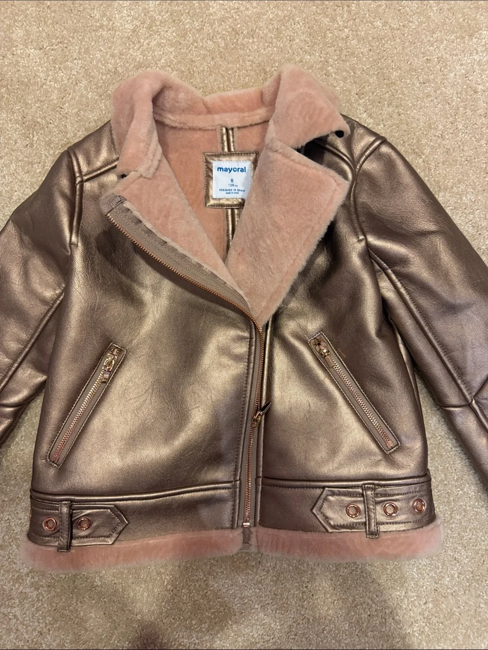 Mayoral Metallic Rose Faux-Shearling girls Biker Jacket